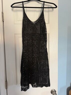 Black Crochet Slip Dress with Spaghetti Straps